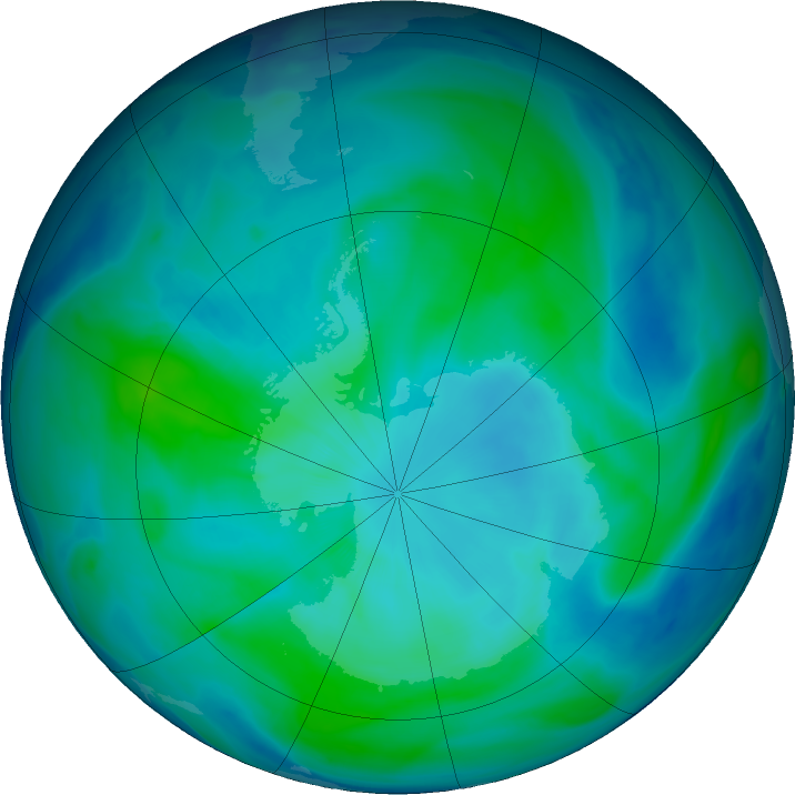 Antarctic ozone map for 25 February 2024